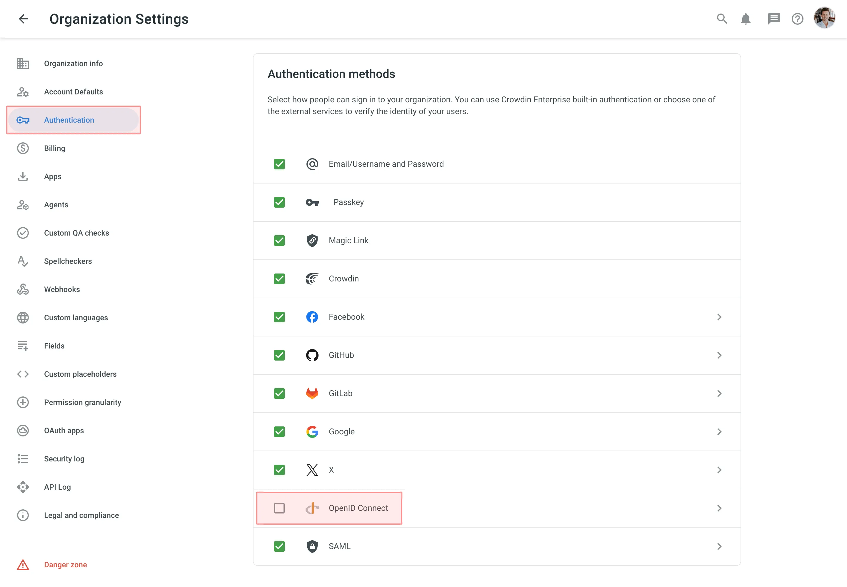 OpenID Connect authentication method