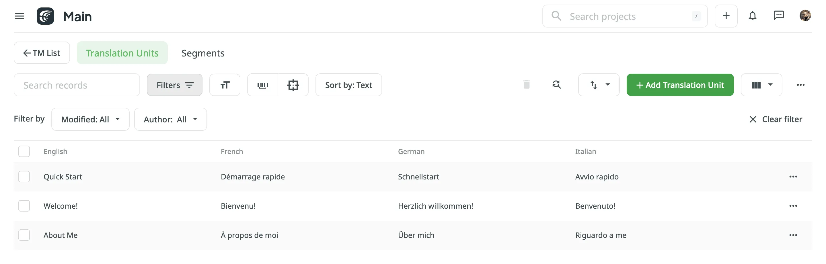 Translation Units View